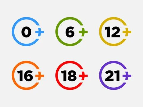 Set marks age limit sing restriction. Vector icons for children censoring con Illustrazione stock