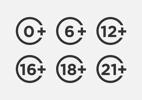 Set marks age limit sing restriction. Vector icons for children censoring con Stock Illustration