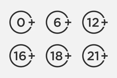 Set marks age limit sing restriction. Vector icons for children censoring con Illustrazione stock