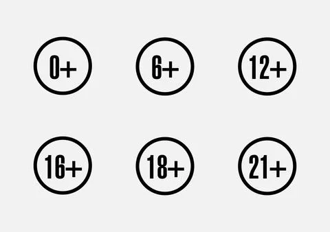 Set marks age limit sing restriction. Vector icons for children censoring con Illustrazione stock