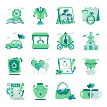 Set of Marriage Flat Icons Stock Illustration