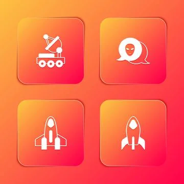 Set Mars rover, Alien, Rocket ship and icon. Vector Stock Illustration