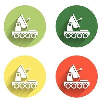 Set Mars rover icon isolated with long shadow background. Space rover. Moon.. Stock Illustration