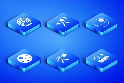 Set Mars rover, Radar, Telescope, Planet,  and  icon. Vector Stock Illustration