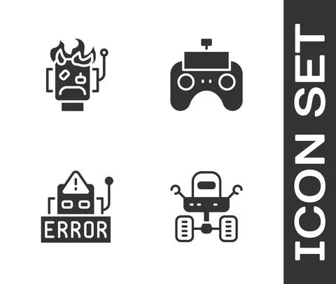 Set Mars rover, Robot burned out, Error in robot and Remote control icon. Vector Ilustración de archivo