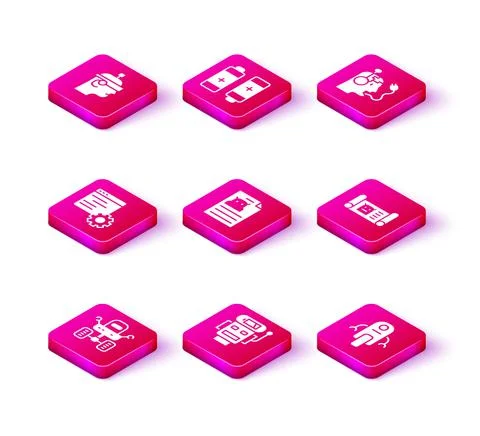 Set Mars rover, Robot low battery charge, Computer api interface, Technical Illustrazione stock