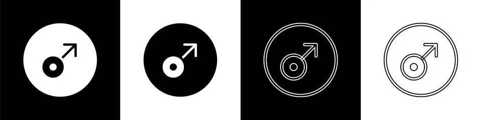 Set Mars symbol icon isolated on black and white background. Astrology, num.. Stock Illustration