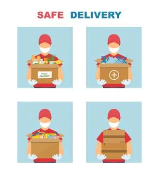 Set of masked couriers Stock Illustration
