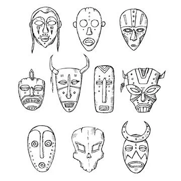 Set of masks. Vector illustrations. Isolated objects on a white background. Stock Illustration