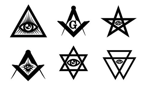 Set masonic symbol. Vector Black flat icons Stock Illustration