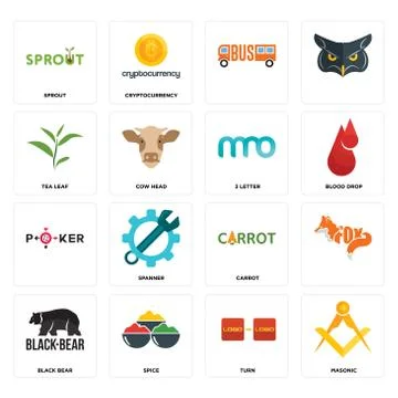 Set of masonic, turn, black bear, carrot, , 3 letter, tea leaf, sprout icons Illustrazione stock gratuita