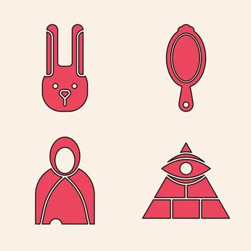 Set Masons, Rabbit with ears, Magic hand mirror and Mantle, cloak, cape icon. イラスト素材