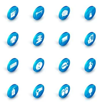 Set Massage table, Aroma diffuser, Towel stack, Stack hot stones, Ointment cream Stock Illustration