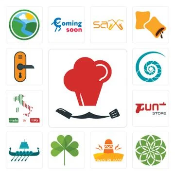Set of master chef, jasmine, cinco de mayo, three leaf clover, viking ship, g Free Stock Illustration