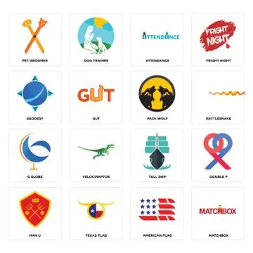 Set of matchbox, american flag, man u, tall ship, g globe, pack wolf, geodesy Free Stock Illustration