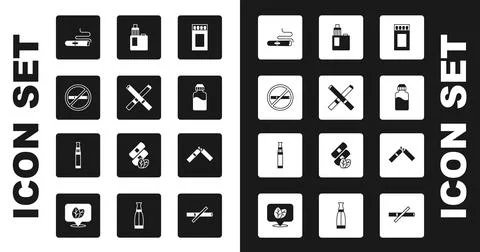 Set Matchbox and matches Cigarette No smoking Vape liquid bottle mod device B イラスト素材