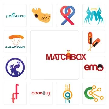 Set of matchbox, comunication, double o, cookout, f, emo, griffon, corn dog,  Free Stock Illustration