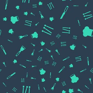 Set Matches, Bread knife, Spatula and Chef hat on seamless pattern. Vector Illustrazione stock