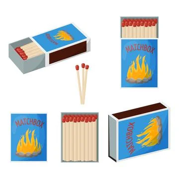 Set of matches. Opened matchbox full of matches. Household flammable tool for Stock Illustration