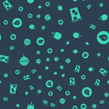 Set Mate tea, Ice, Ball strainer and Tea leaf on seamless pattern. Vector Illustrazione stock