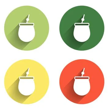Set Mate tea icon isolated with long shadow background. Color circle button.. Stock Illustration
