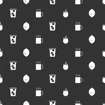 Set Mate tea, Lemon, Ice and Cup of on seamless pattern. Vector Illustrazione stock