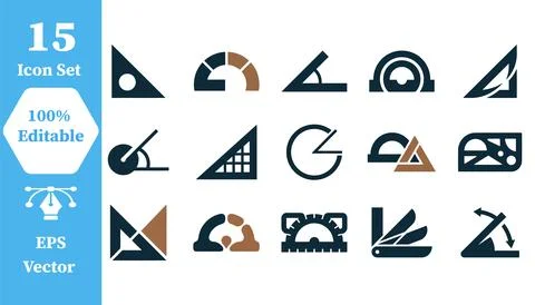 Set of math geometry tools and measurement icons with geometry, protractor Stock Illustration