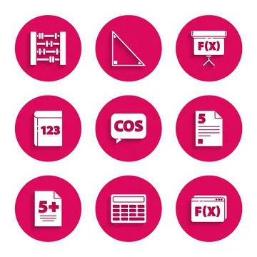 Set Mathematics function cosine, Calculator, Function mathematical symbol, Test Illustrazione stock