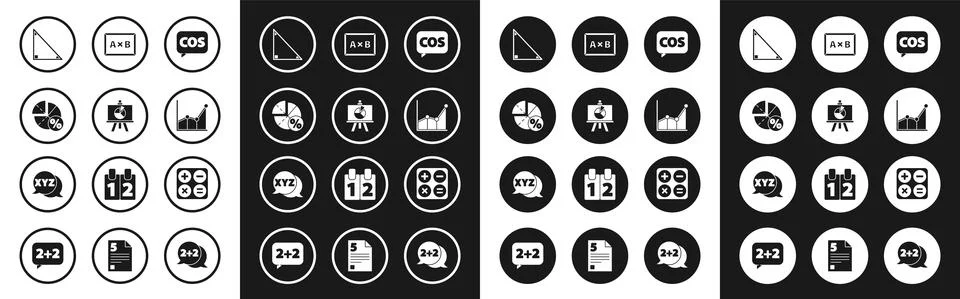 Set Mathematics function cosine, Chalkboard with diagram, Graph, schedule, chart Illustrazione stock