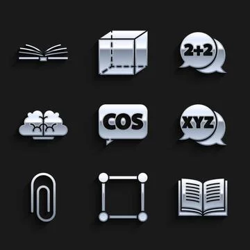 Set Mathematics function cosine, Geometric figure Square, Open book, XYZ 스톡 일러스트