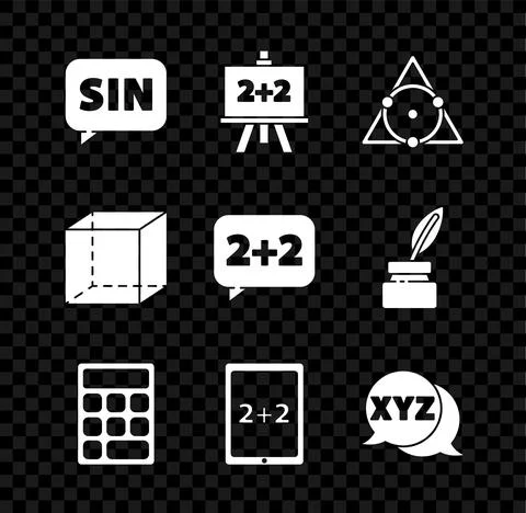 Set Mathematics function sine, Chalkboard, Triangle math, Calculator, Tablet Stock Illustration