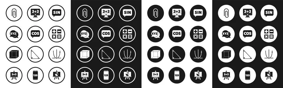 Set Mathematics function sine, cosine, XYZ Coordinate system, Paper clip Stock Illustration