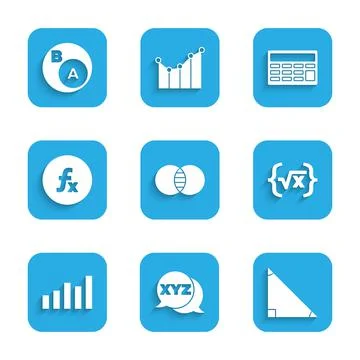 Set Mathematics sets A and B, Triangle math, Square root of x glyph, Graph Stock Illustration