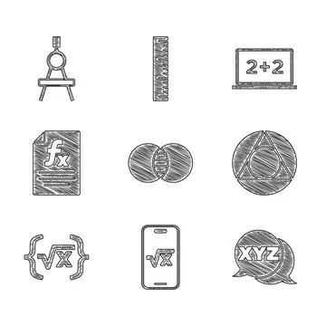 Set Mathematics sets A and B, Square root of x glyph, XYZ Coordinate system Stock Illustration
