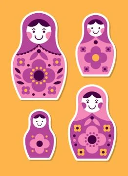 Set of matryoshka russian nesting dolls stickers Illustrazione stock