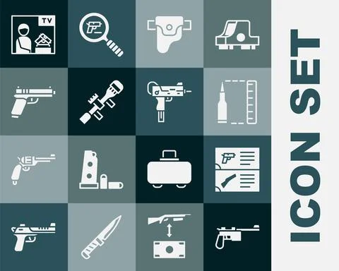 Set Mauser gun, Weapon catalog, Bullet, Gun in holster, Sniper optical sight Stock-Illustration