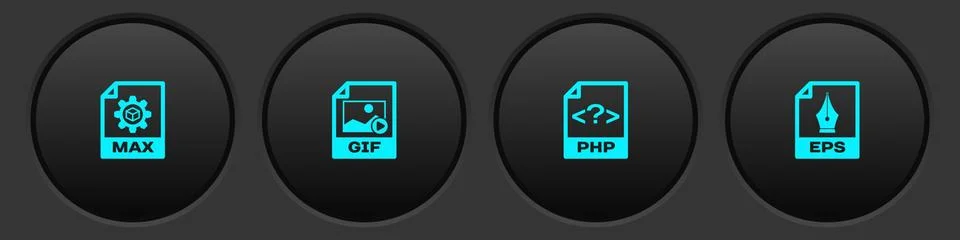 Set MAX file document, GIF, PHP and EPS icon. Vector Stock Illustration