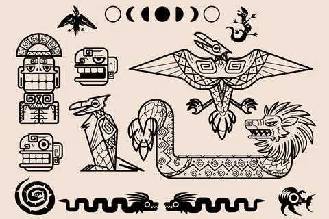 Set of Mayan or Aztec patterns, tribal elements Stockillustratie