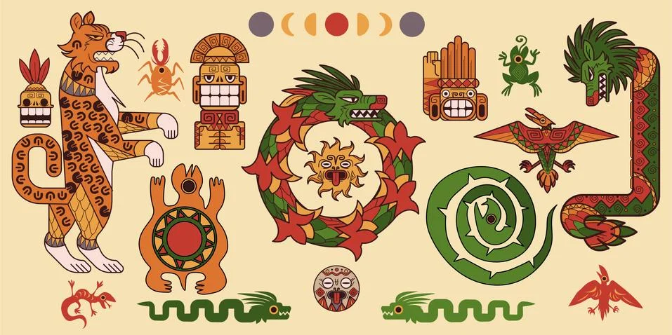 Set of Mayan or Aztec patterns, tribal elements イラスト素材