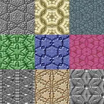 Set of mayan ornaments seamless generated textures Stock Illustration