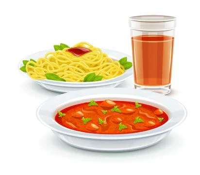 Set meal menu with soup pasta and juice drink 스톡 일러스트