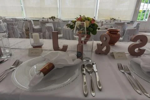 Set of meal on a table from bride and groom Stock Photos