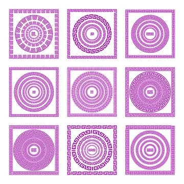 Set of meander borders and frames. Ancient traditional greek decoration. gr.. Stock Illustration