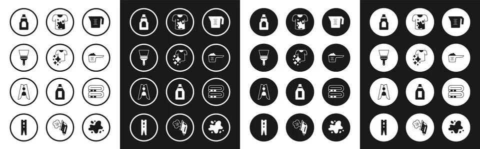 Set Measuring cup, Drying clothes, Rubber cleaner for windows, Bottle cleaning イラスト素材