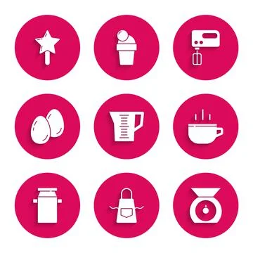 Set Measuring cup, Kitchen apron, Scales, Coffee, Can container for milk, Easter Stock Illustration