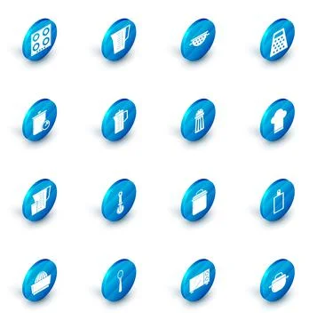 Set Measuring cup, Kitchen colander, Grater, Cooking pot kitchen timer, Teapot Stock Illustration