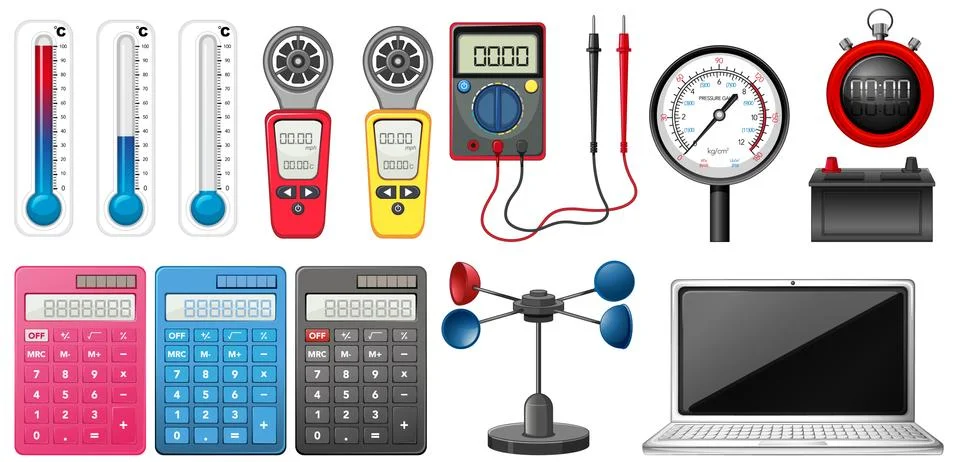 Set of measuring devices on white background Stock Illustration