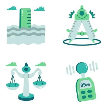 Set of Measuring Equipment Flat Icons Stock Illustration