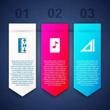 Set Measuring height and length, Audio book and Triangular ruler. Business Illustrazione stock