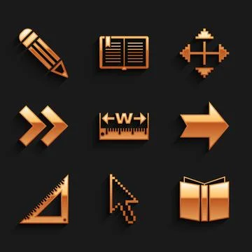 Set Measuring height and length, Pixel arrow cursor, Open book, Arrow, Tria.. Stock Illustration